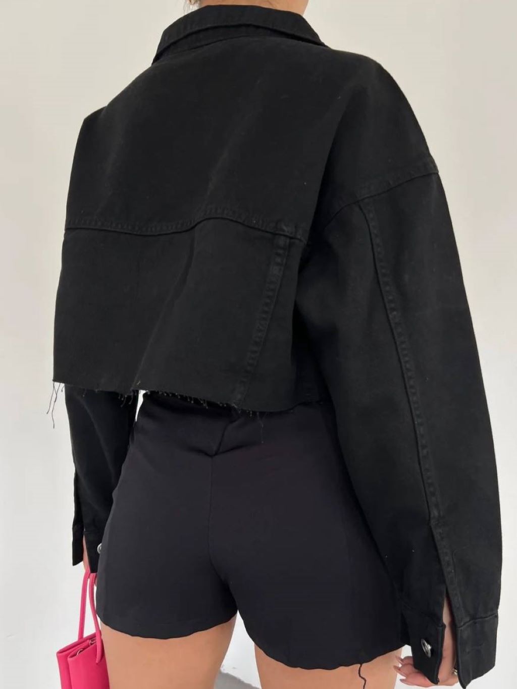 Black Oversized Crop Denim Jacket