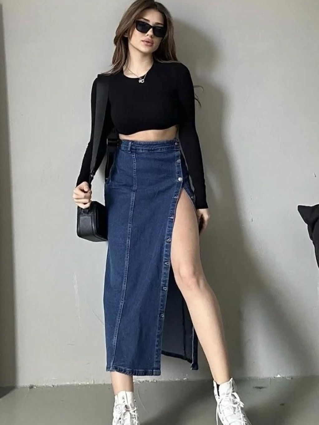 Navy Blue Talar Denim Skirt