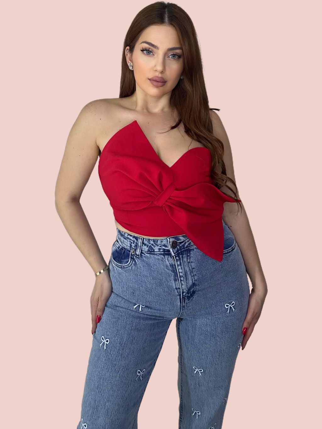 Light Bow Straight Cut Jeans