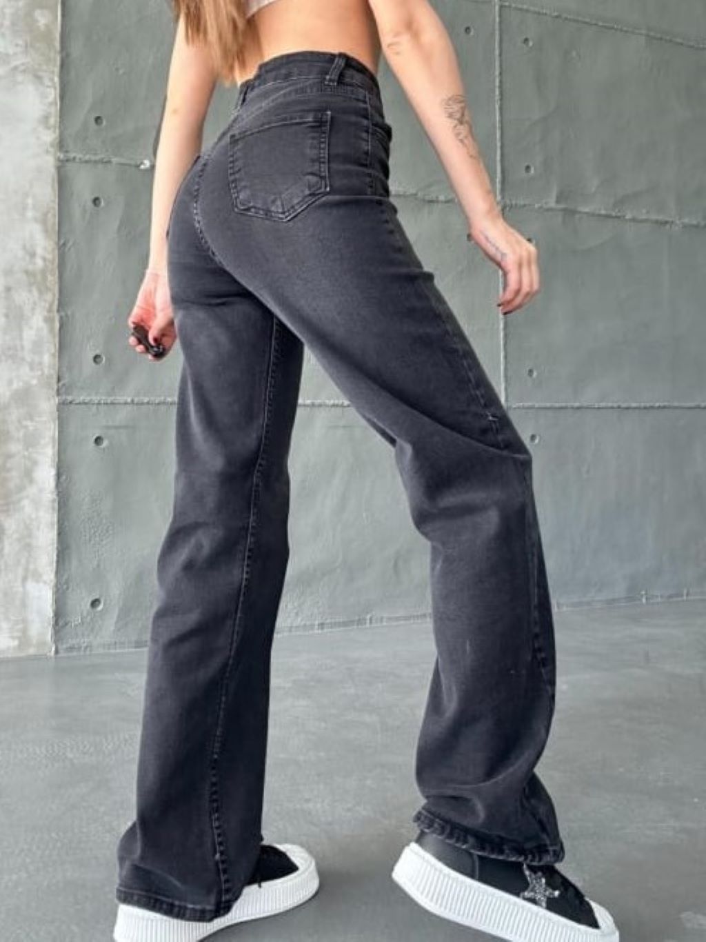 Washed Black Straight Cut Jeans