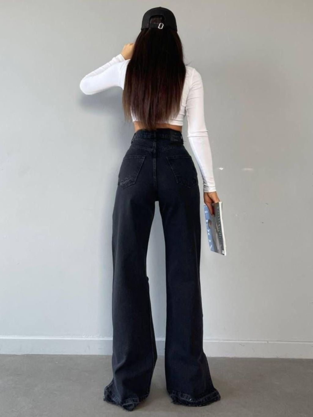 Black Ripped Wide Leg Jeans