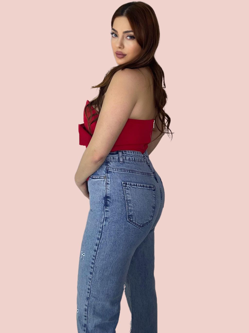 Light Bow Straight Cut Jeans