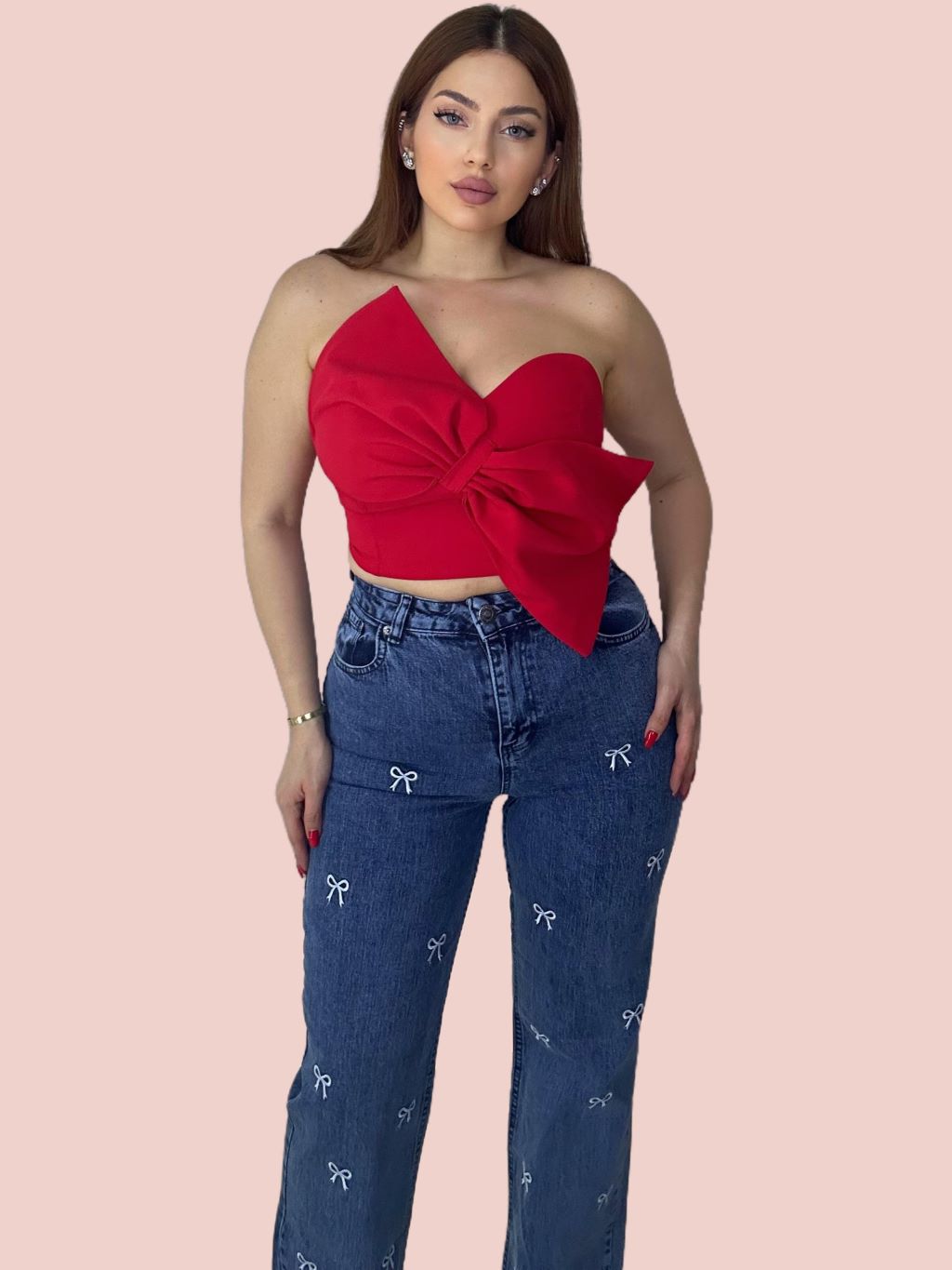 Dark Bow Straight Cut Jeans