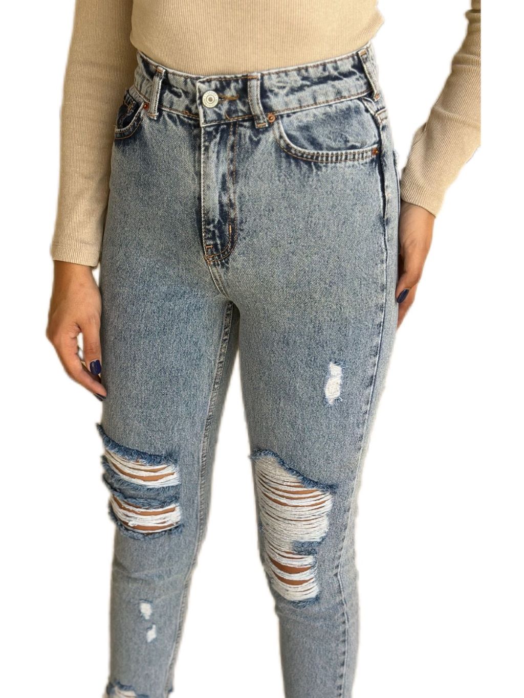 High Waist Ripped Ice Blue Jeans