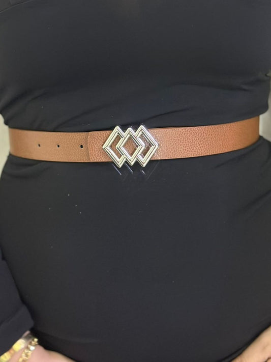 Brown Belt With Silver Diamond Buckle