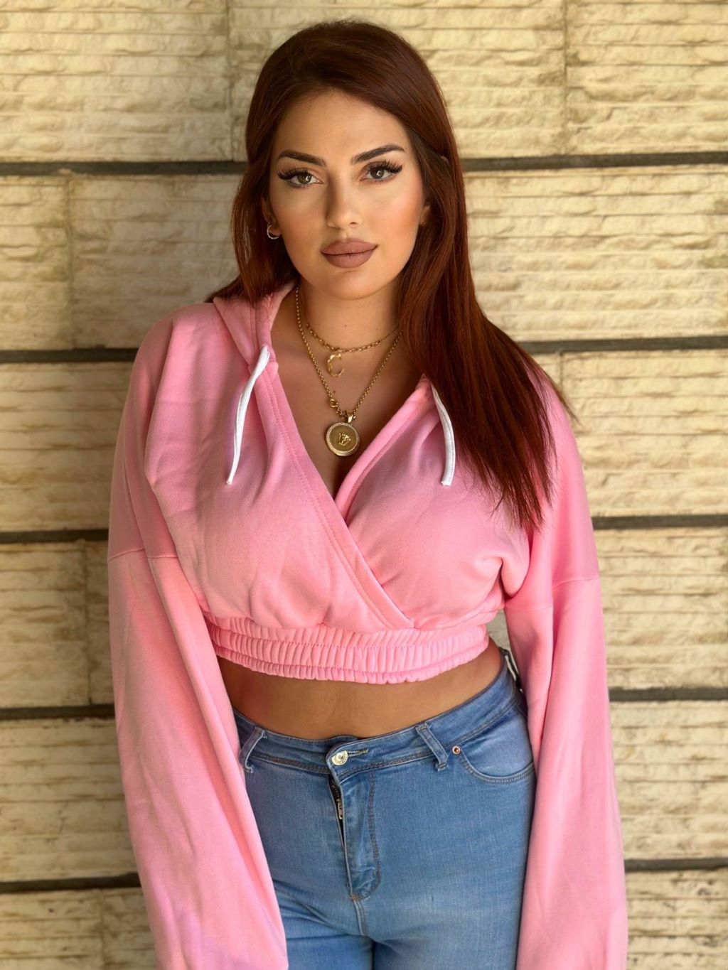 V Neck Crop Hoodie