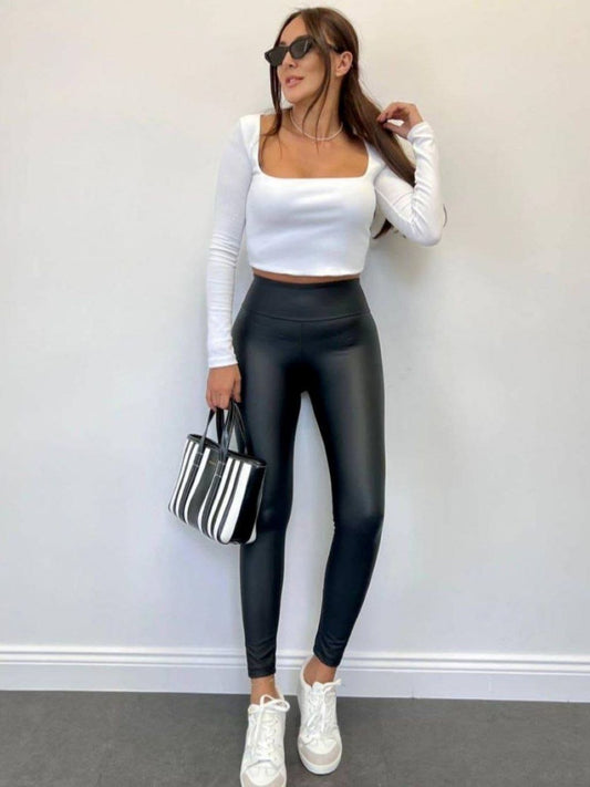 Black Matte Leather Leggings