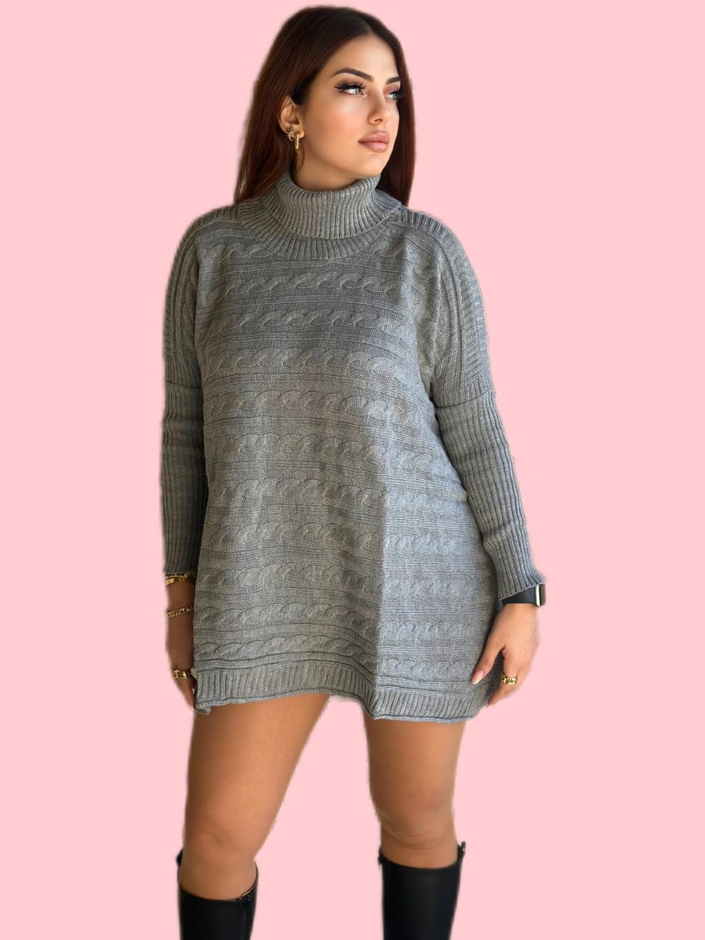 High Neck Knit Oversized Dress