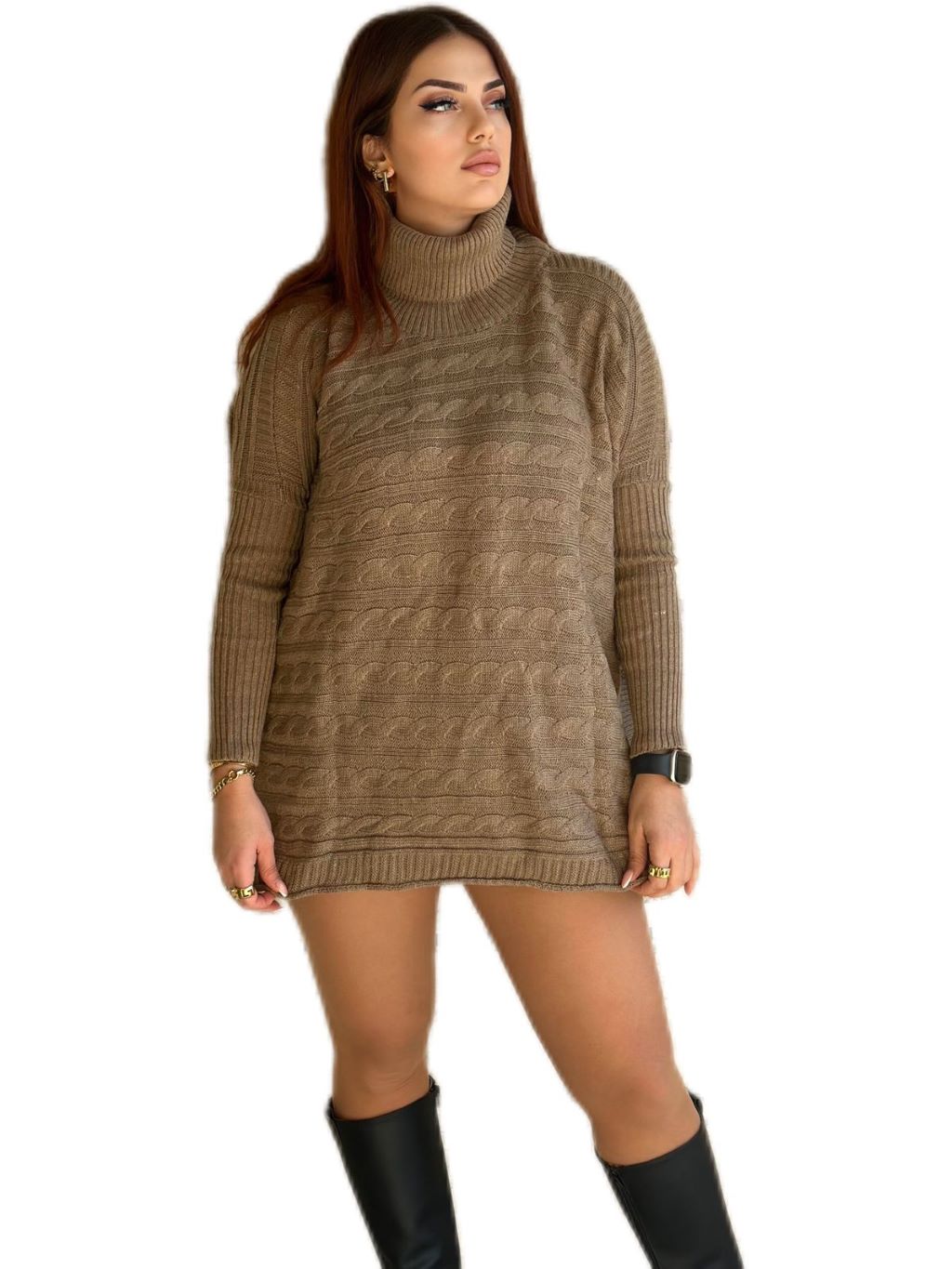 High Neck Knit Oversized Dress