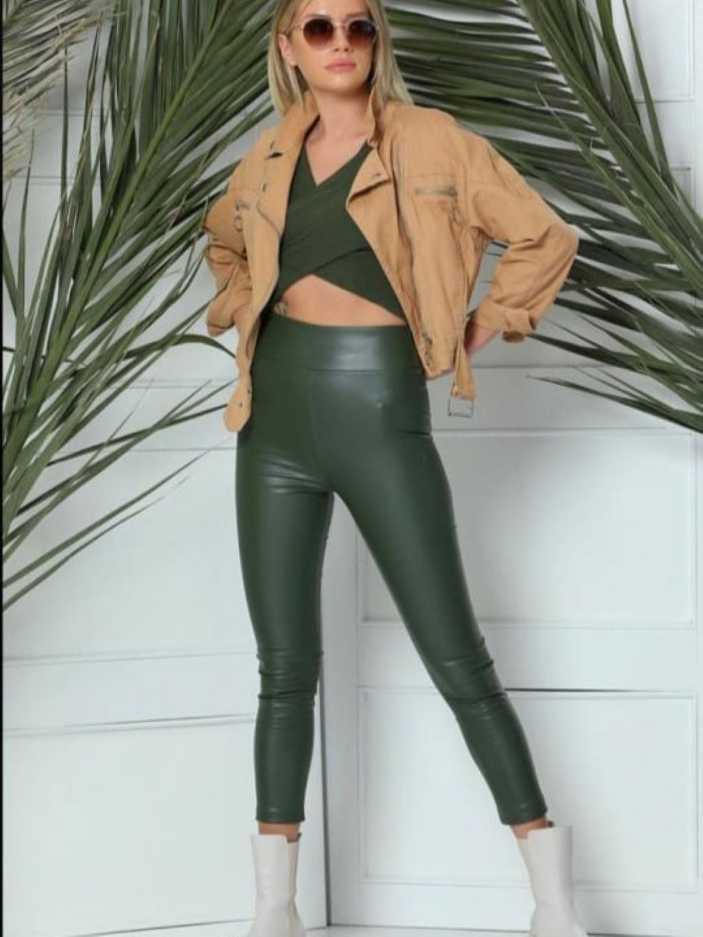 Olive Leather Legging