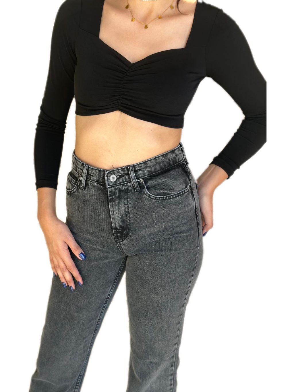 Dark Grey High Waist Straight Cut Jeans