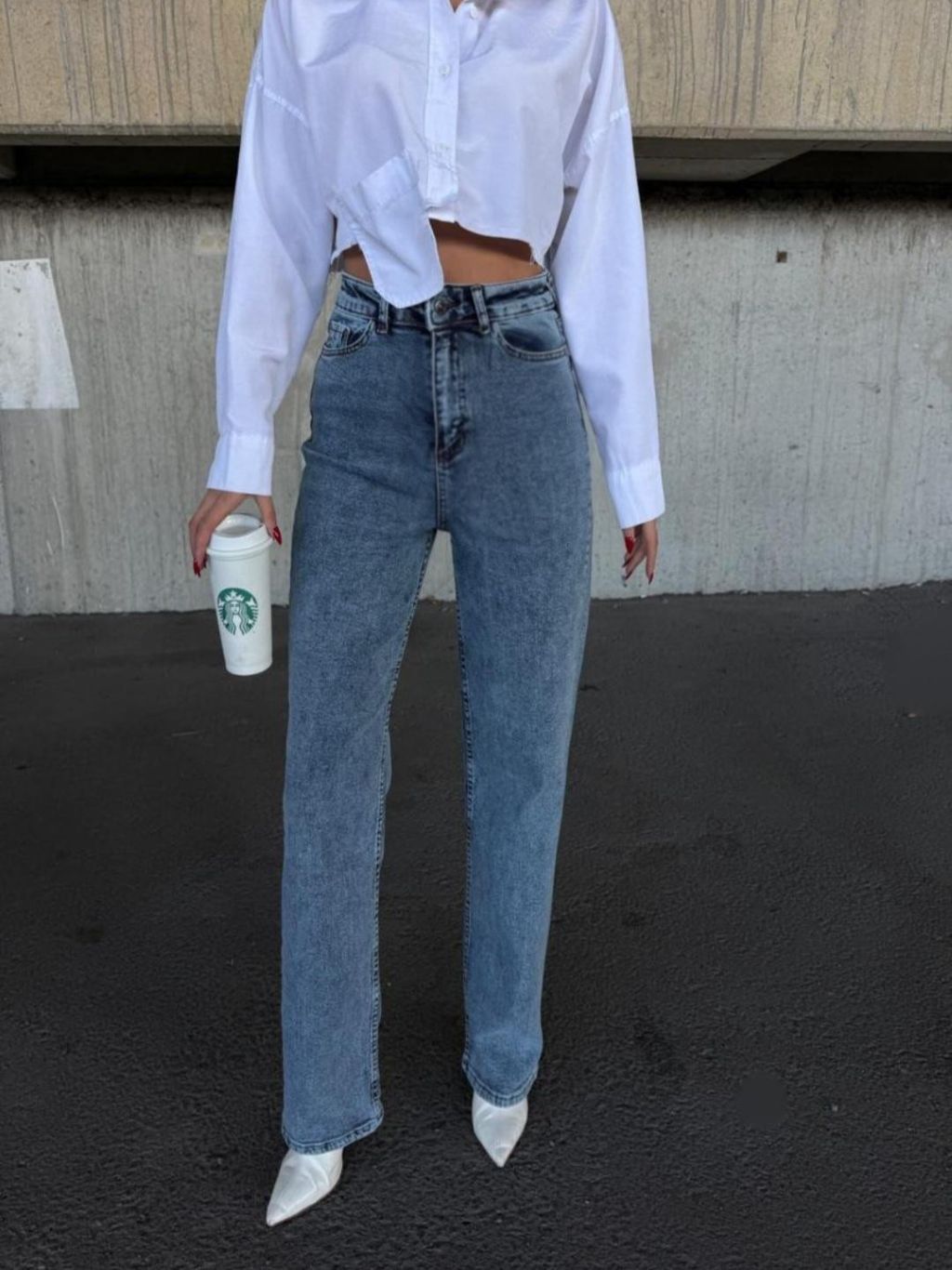 Washed Blue Straight Cut Jeans