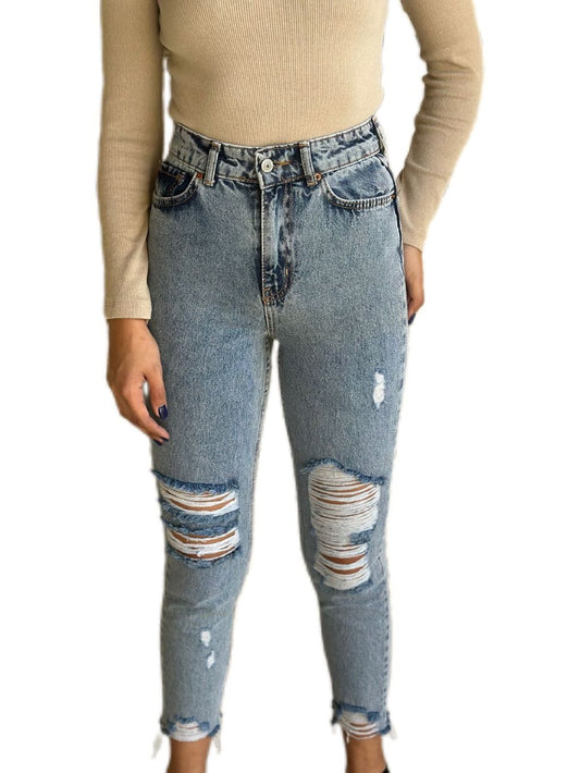 High Waist Ripped Ice Blue Jeans