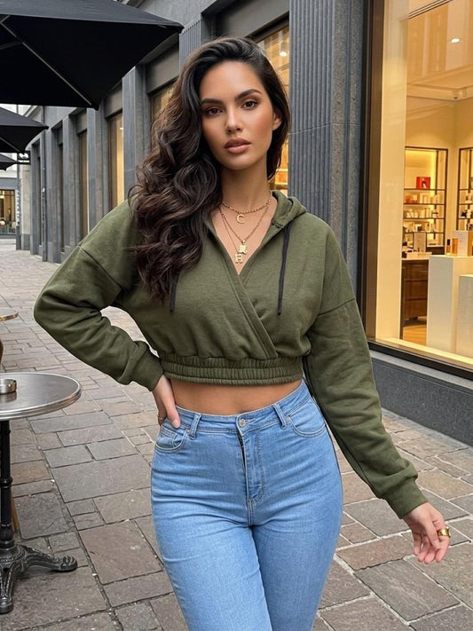 V Neck Crop Hoodie