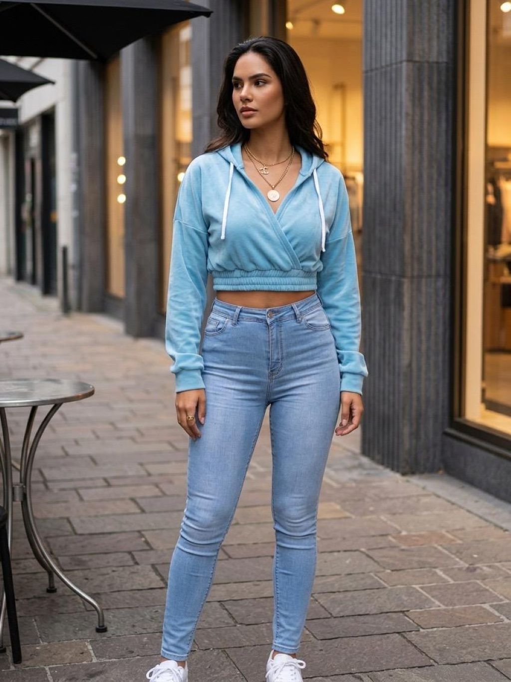 V Neck Crop Hoodie