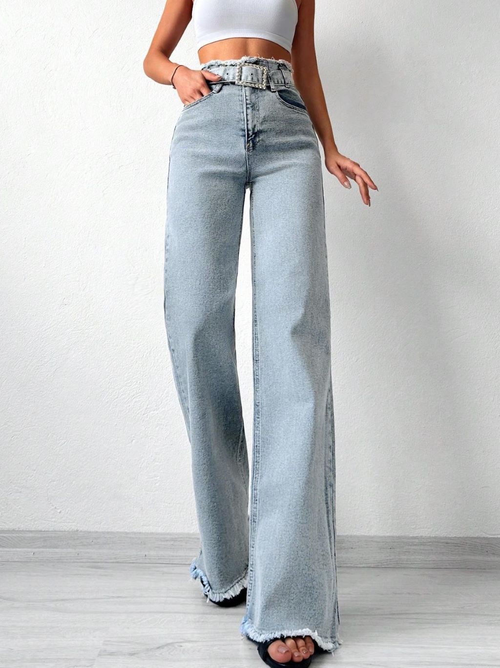 Flare Cut Belted Jeans