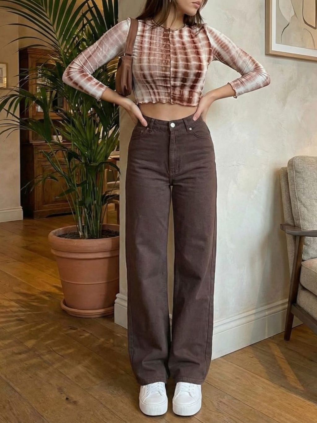 Wide Leg Brown Jeans
