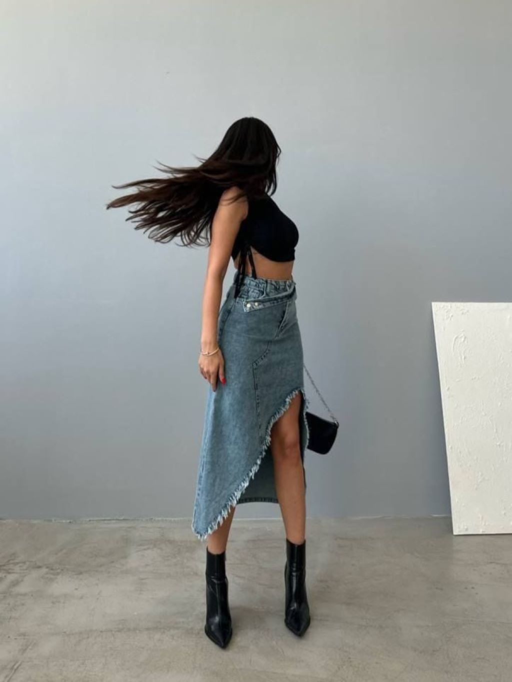 Denim Long Belt Skirt