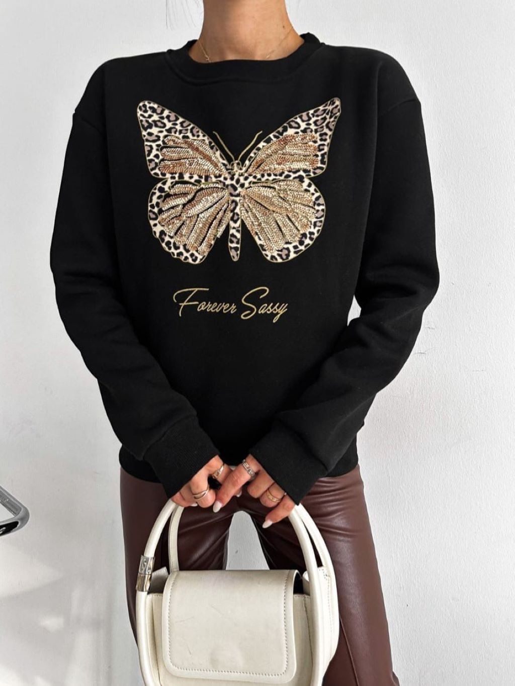 Gold Butterfly Design Sweater