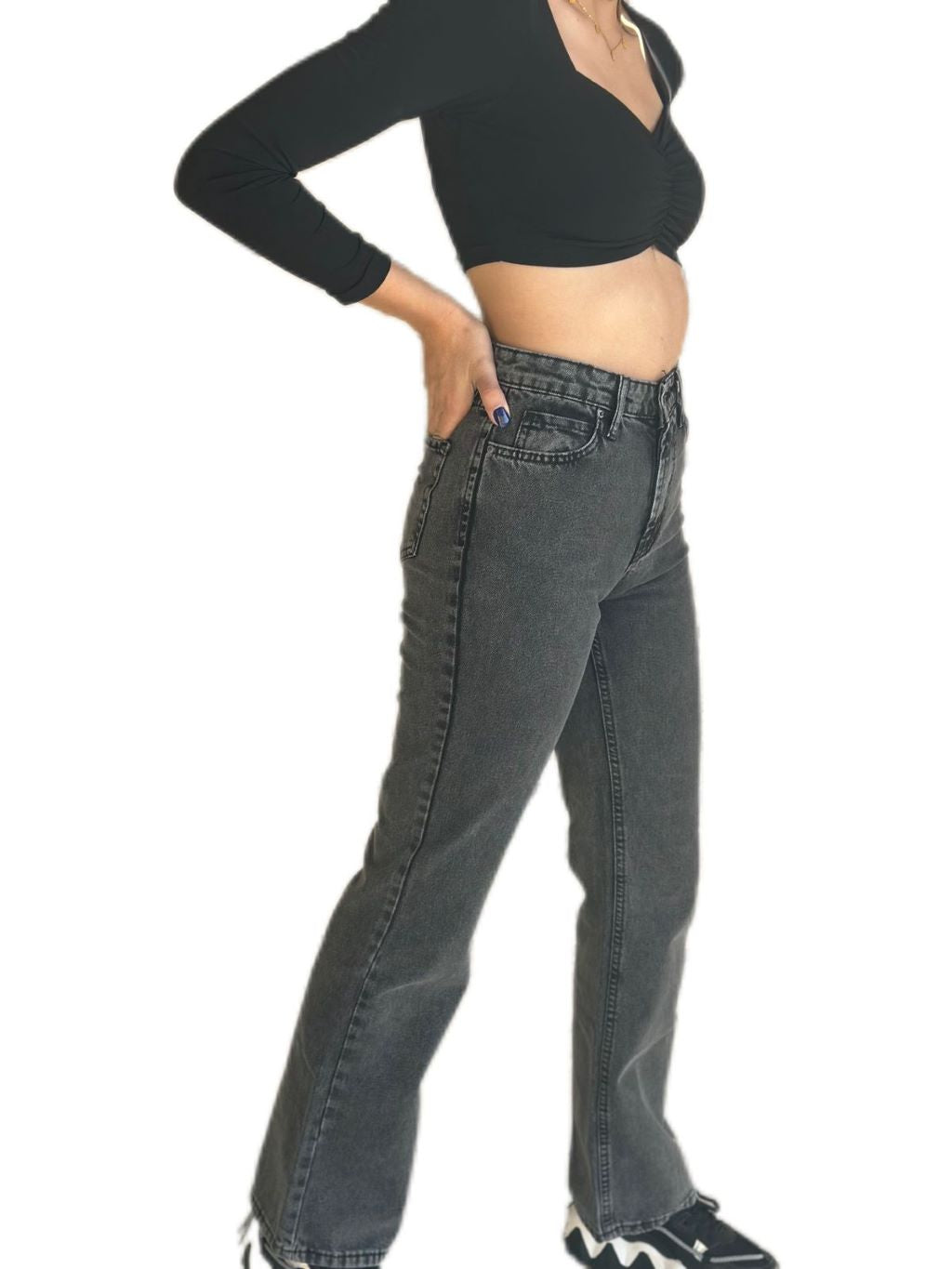 Dark Grey High Waist Straight Cut Jeans