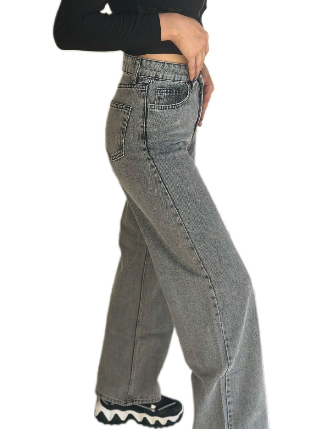 Grey Wide Leg High Waist Jeans