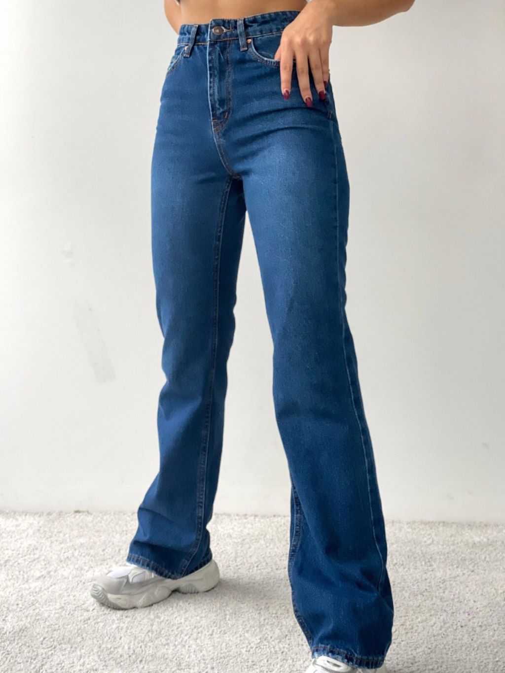 High Waist Flared Navy Blue Jeans