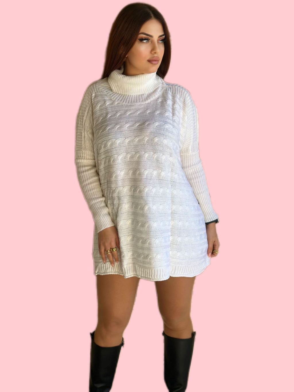 High Neck Knit Oversized Dress