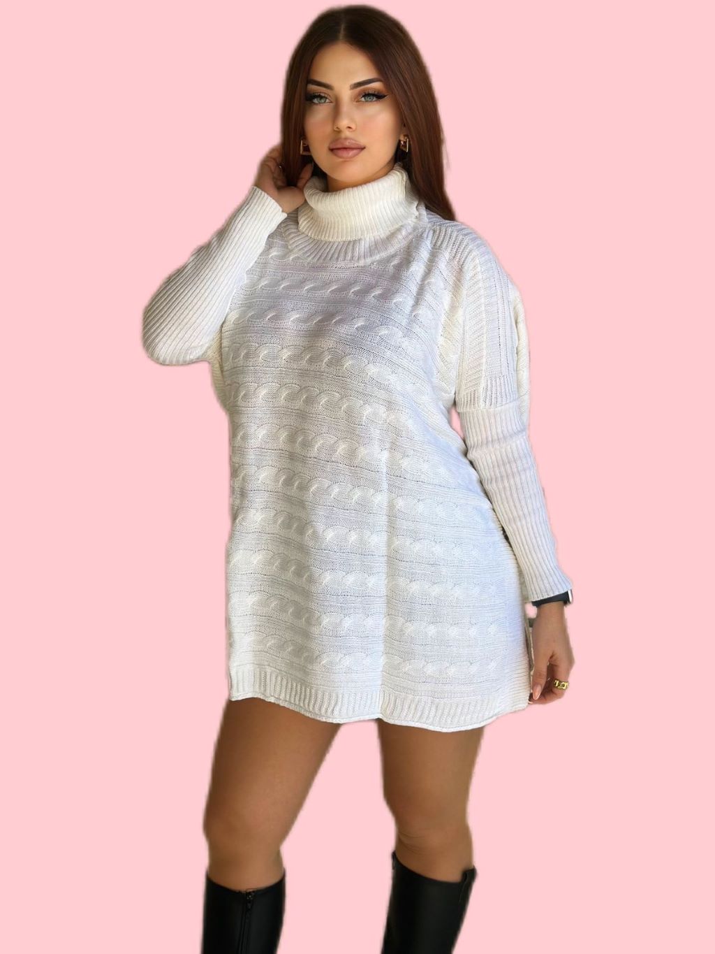 High Neck Knit Oversized Dress