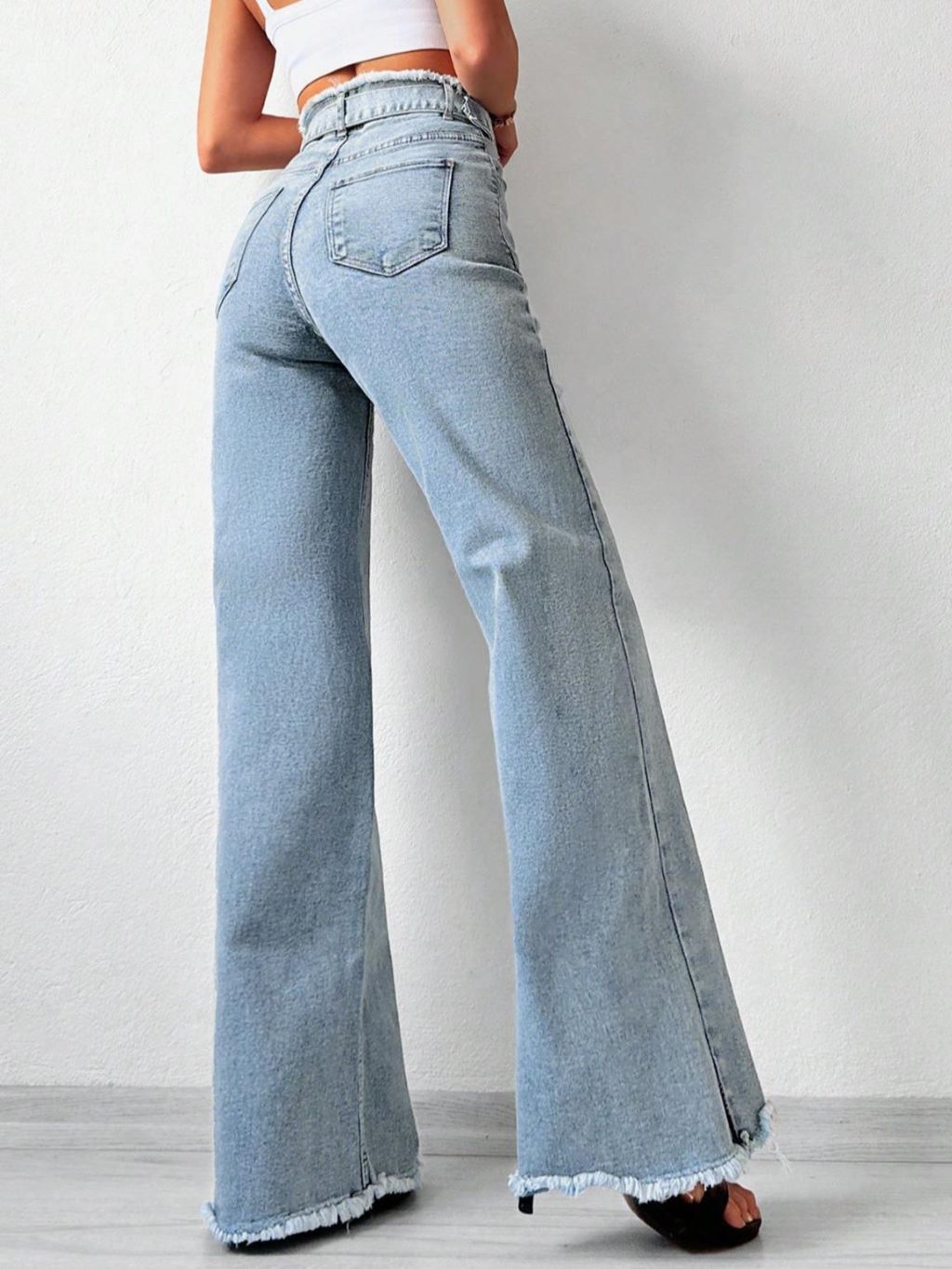 Flare Cut Belted Jeans