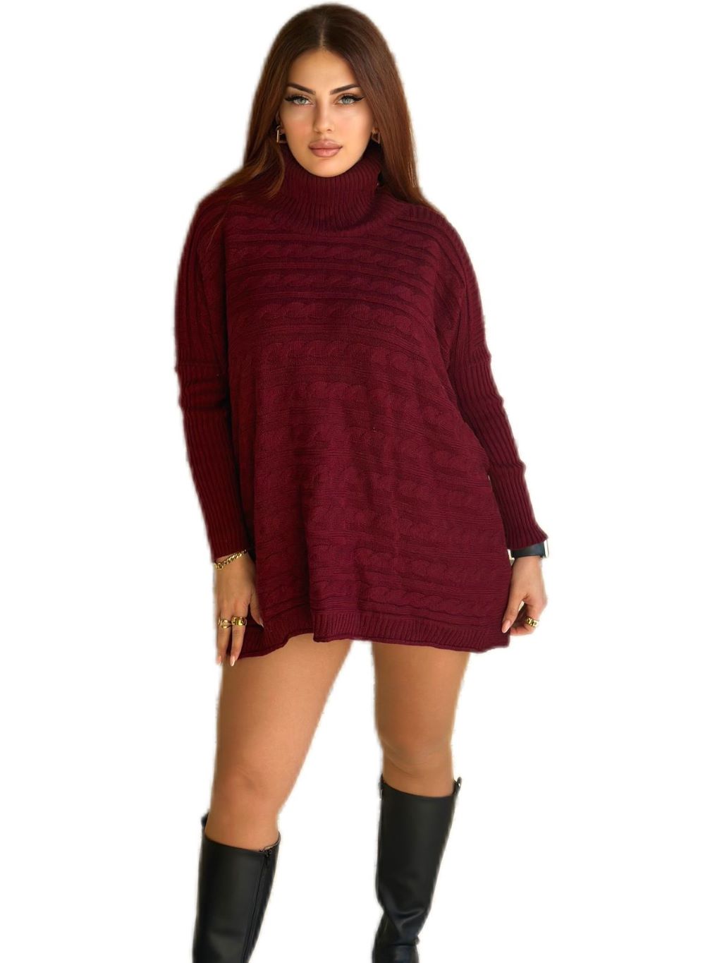 High Neck Knit Oversized Dress