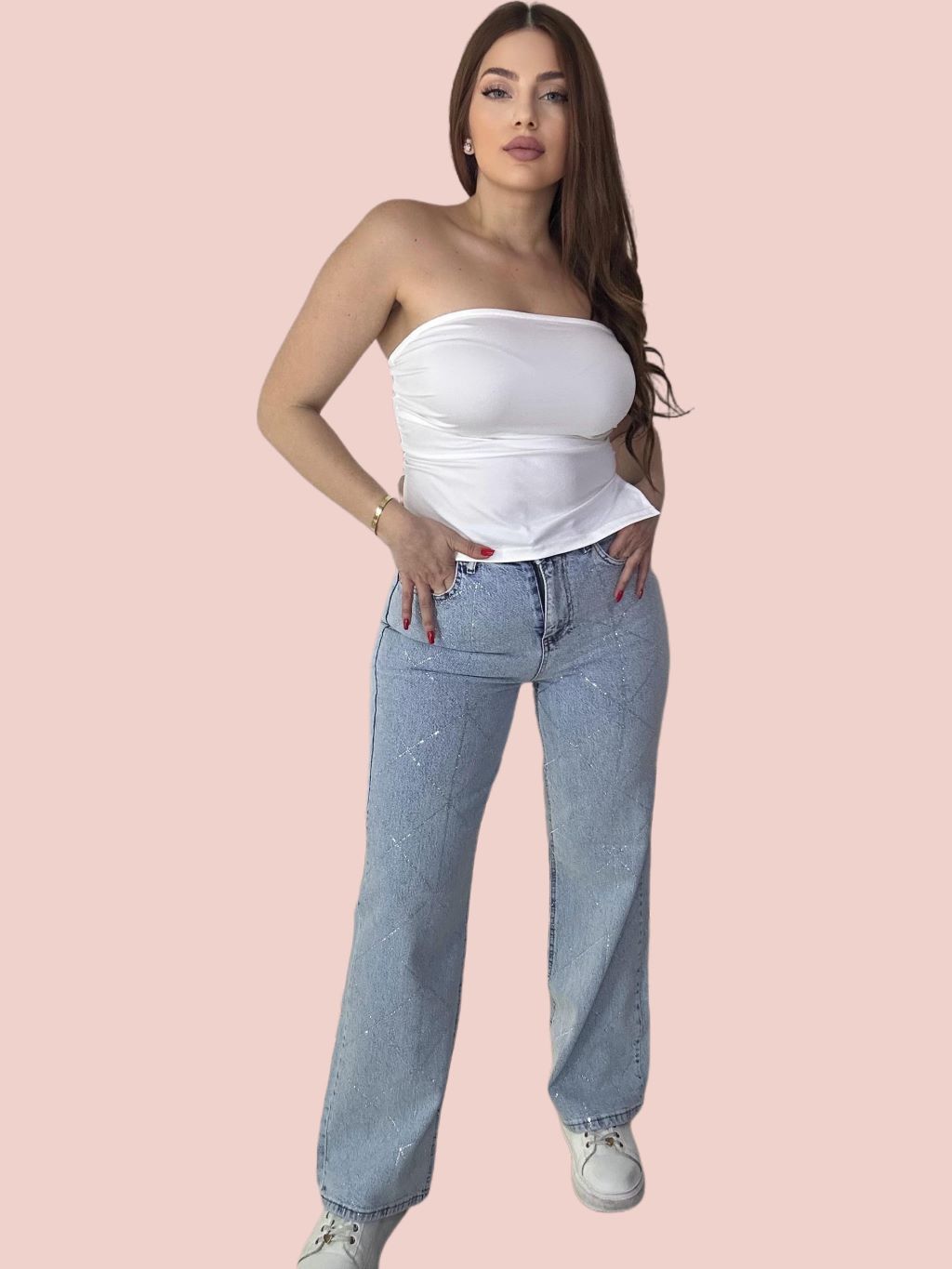 Shiny Wide Leg Jeans