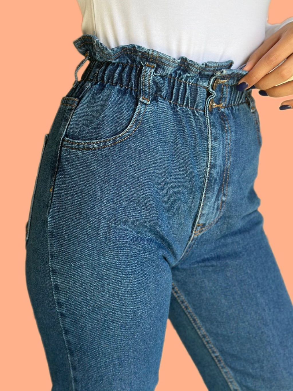 Dark Blue Elastic High Waist Jeans