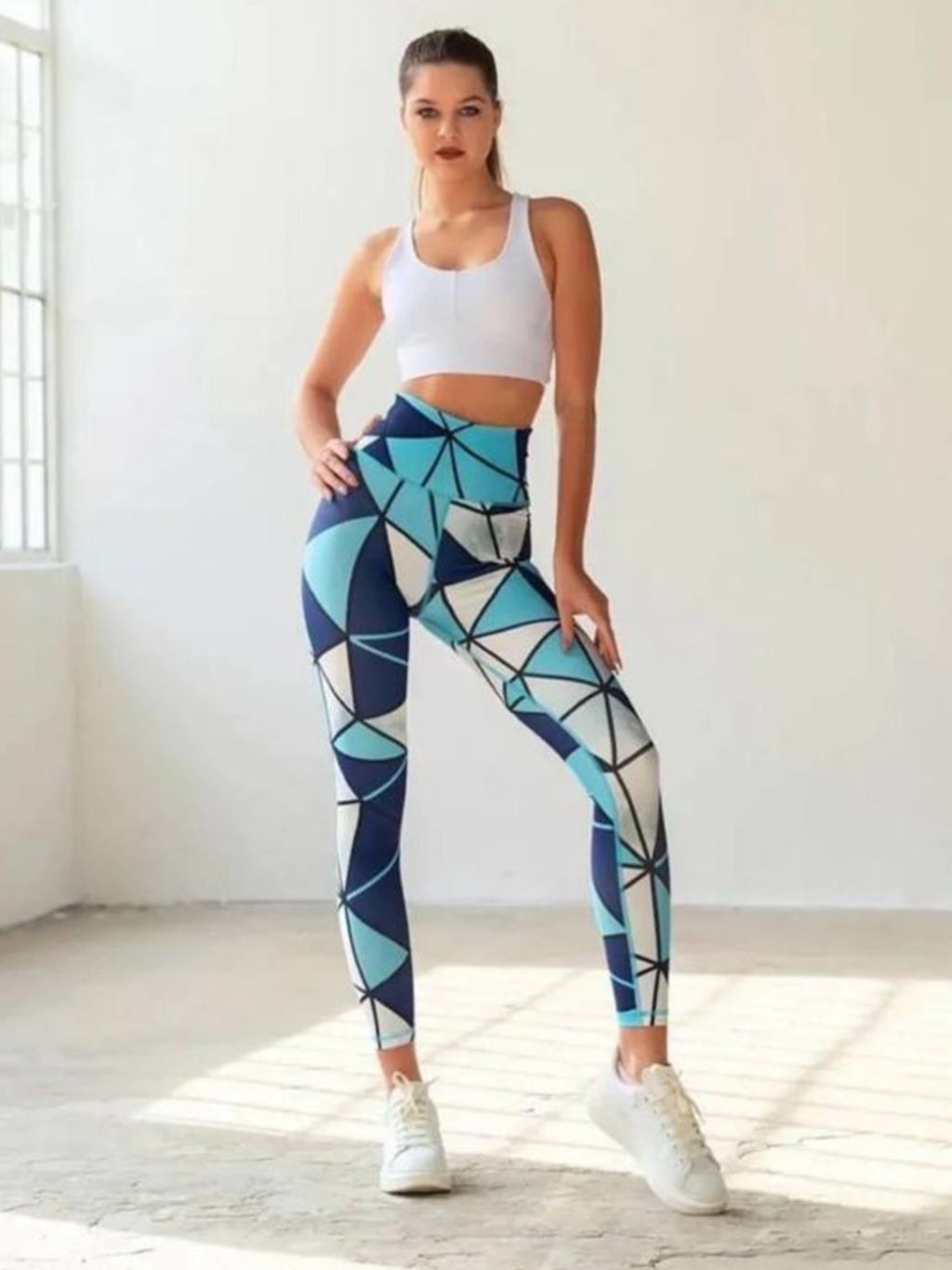 High Waist Patterned Blue Legging