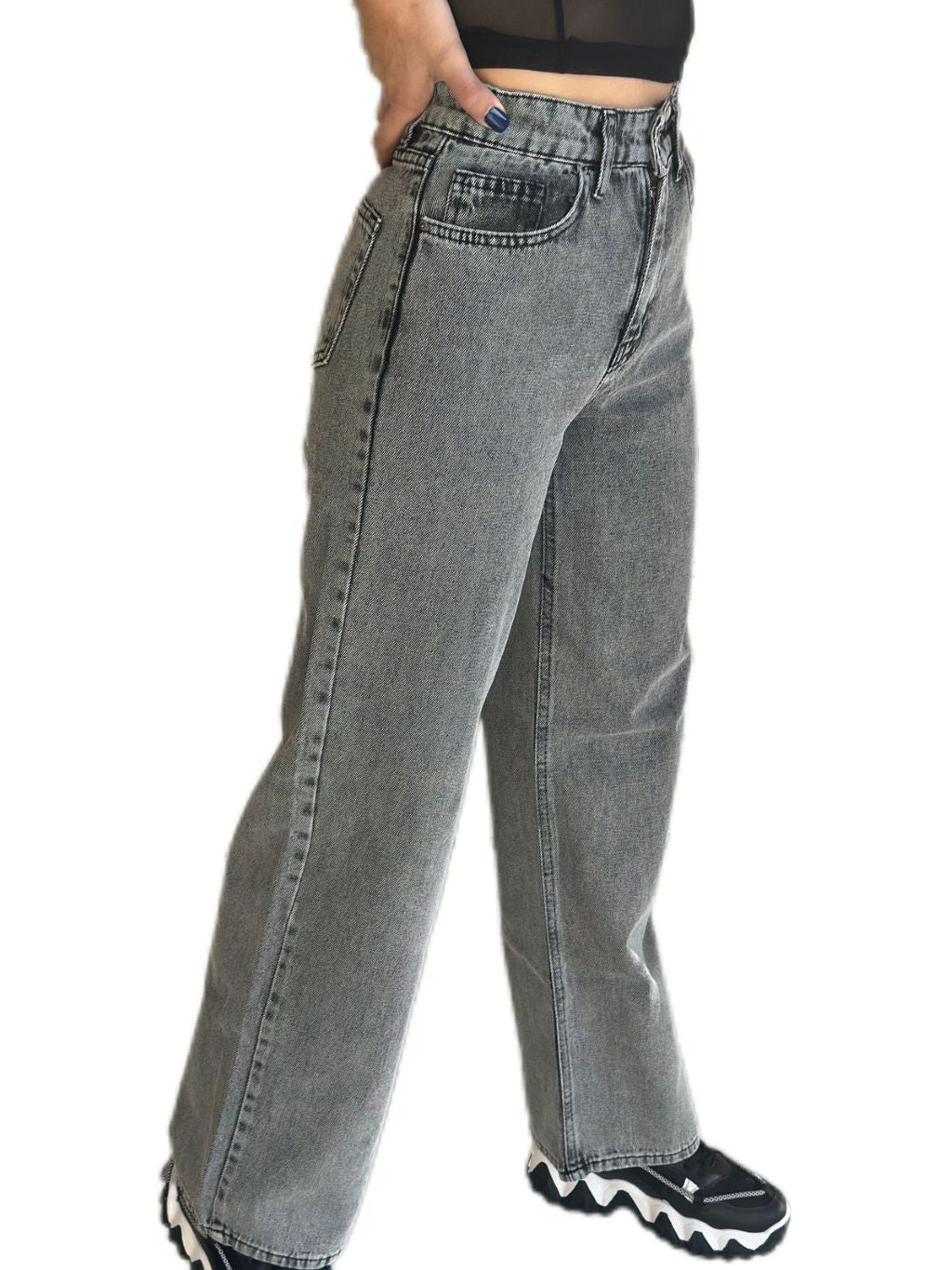 Grey Wide Leg High Waist Jeans