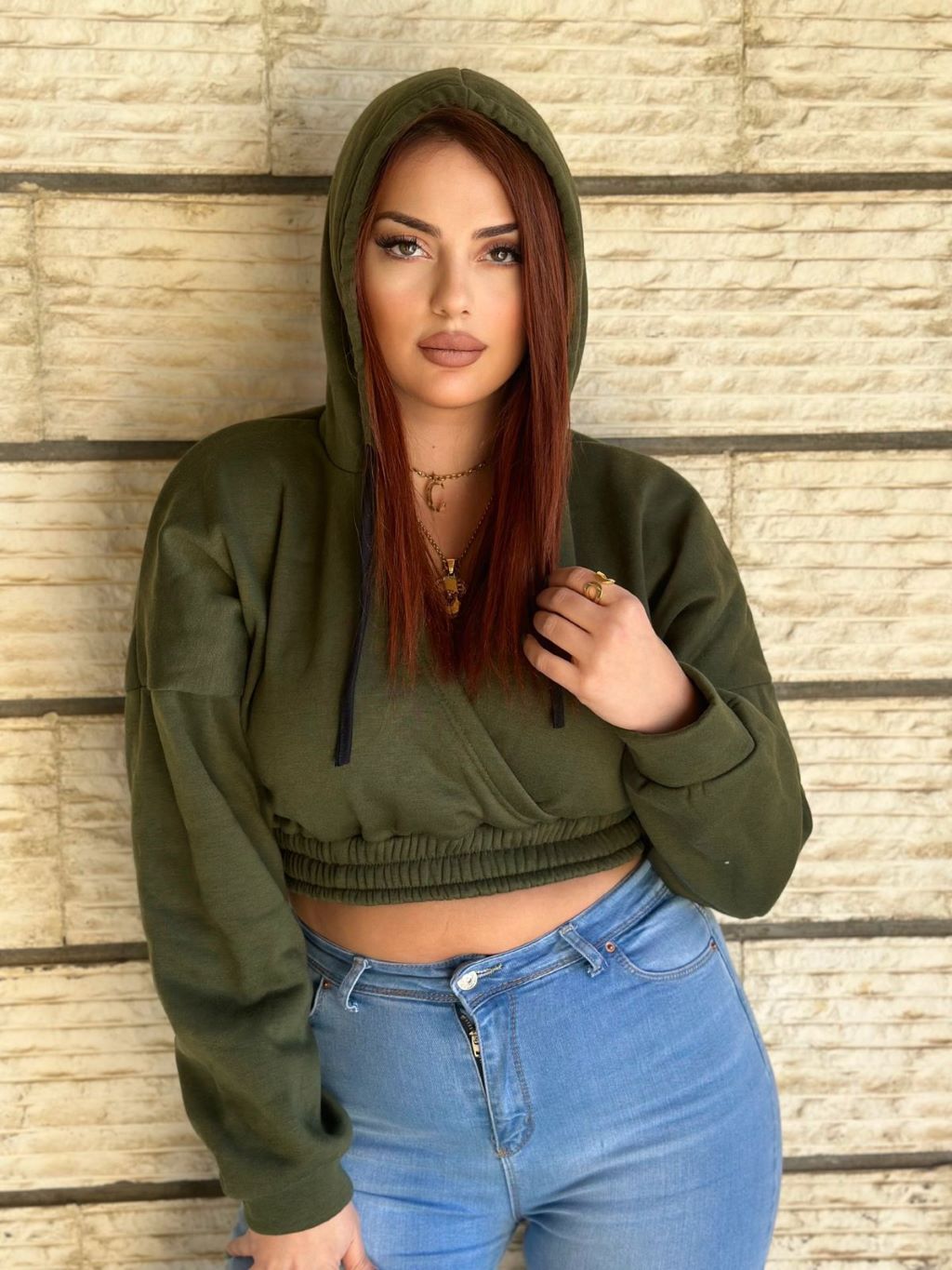 V Neck Crop Hoodie