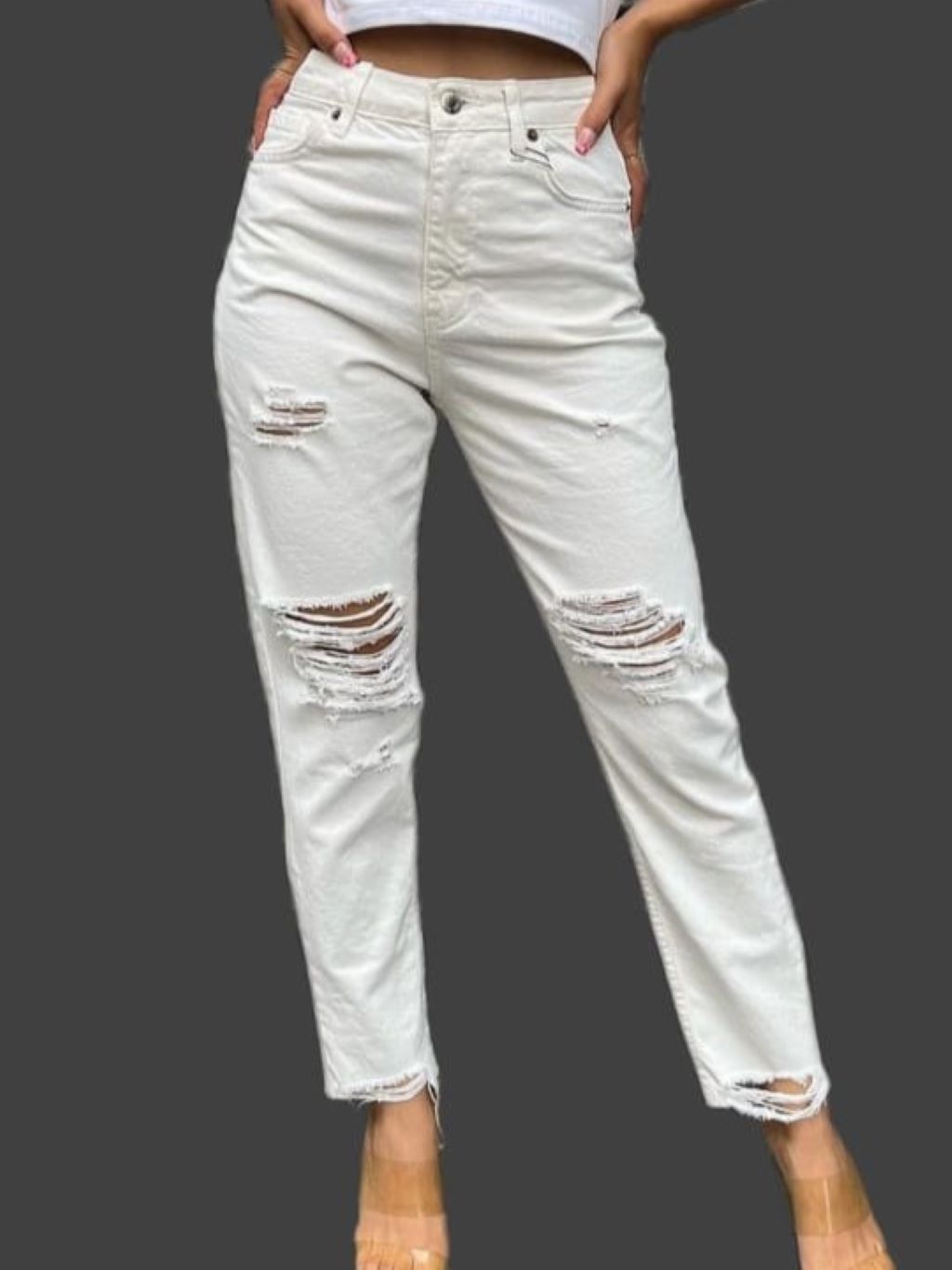 Off White Ripped Mom Jeans