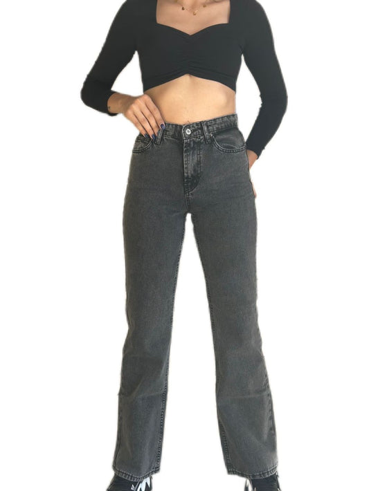 Dark Grey High Waist Straight Cut Jeans