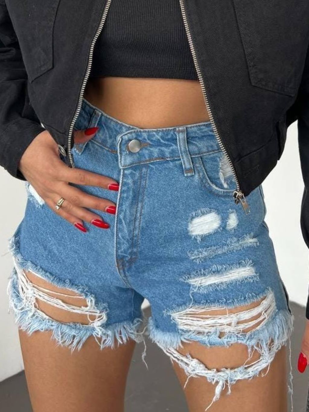 Ripped Denim Shorts