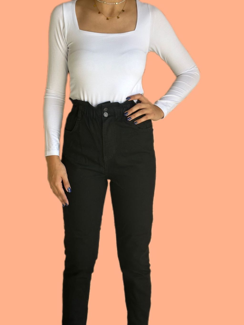 Black Elastic High Waist Jeans